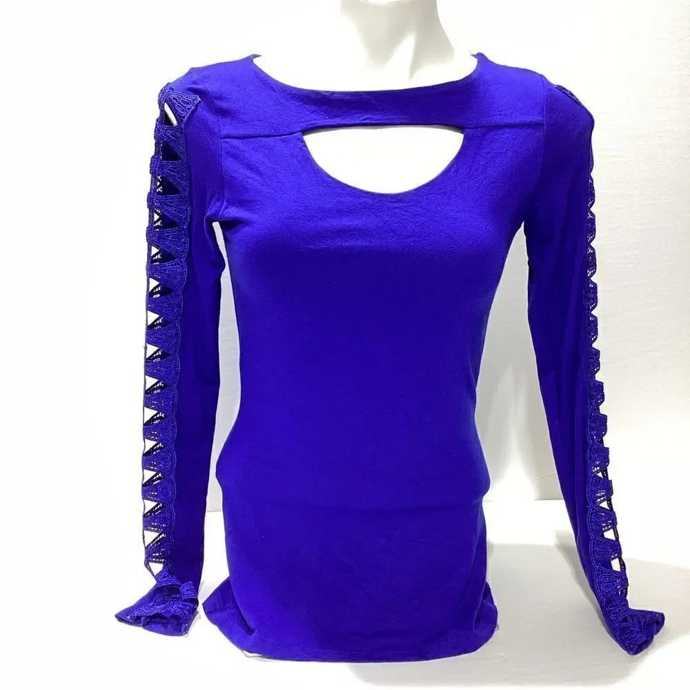 Jane Norman London Peekaboo Chest Eyelet Long Sleeve Blouse XS